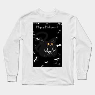 "Happy Halloween" Fat black Cat Long Sleeve T-Shirt